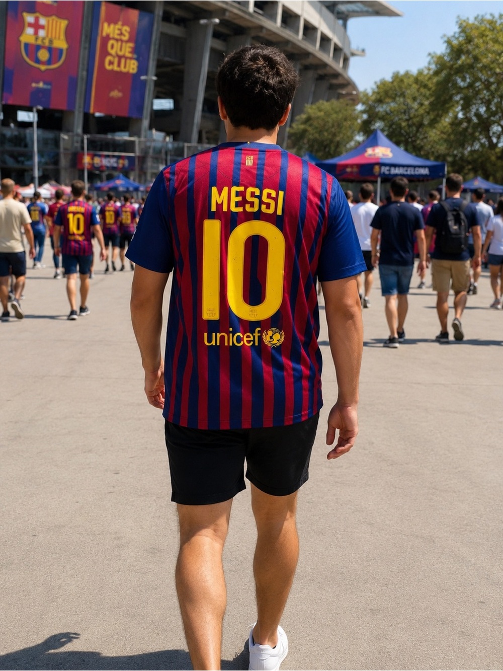 FC Barcelona Lionel Messi #10 Jersey Men's Medium Red Blue Qatar Soccer Shirt